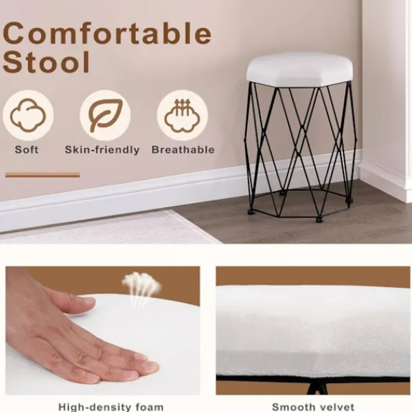 Rootz Living Sminkbord>Rootz Vanity toalettbordsuppsättning - Makeupbord - Skönhetsdisk - Dimbar LED -spegel - Velvet Stool - 100 cm x 126 cm x 40 cm - White & Black
