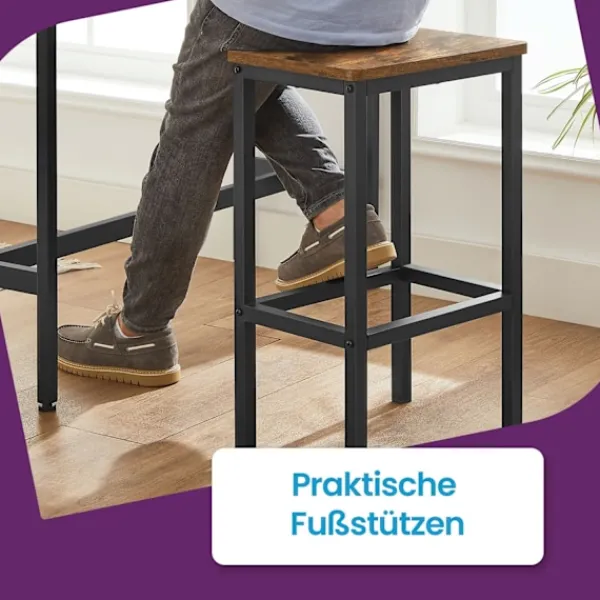 Rootz Living Matgrupper>Rootz Vintage Brown Essgruppe - Barstabell med 2 avföring - Stående bordsuppsättning - Space -Saving Design - Tabell: 100x40x90cm, avföring: 30x40x65c | Fyndiq