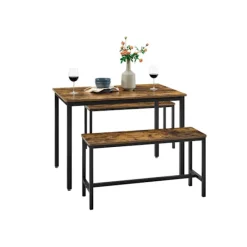 Rootz Living Matgrupper>Rootz Vintage brun-svart matbordsset - Träspånstål - Köksbord - Bänksittplatser - Robust konstruktion - Utrymmesbesparande design - 110cm x 70cm x 75c | Fyndiq