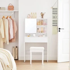 Rootz Living Sminkbord>Rootz White Chipboard Sminkbord - Sminkbord - Sminkbord - 70 x 40 x 136 cm - Tippskydd - Enkel montering - Förvaringsutrymme