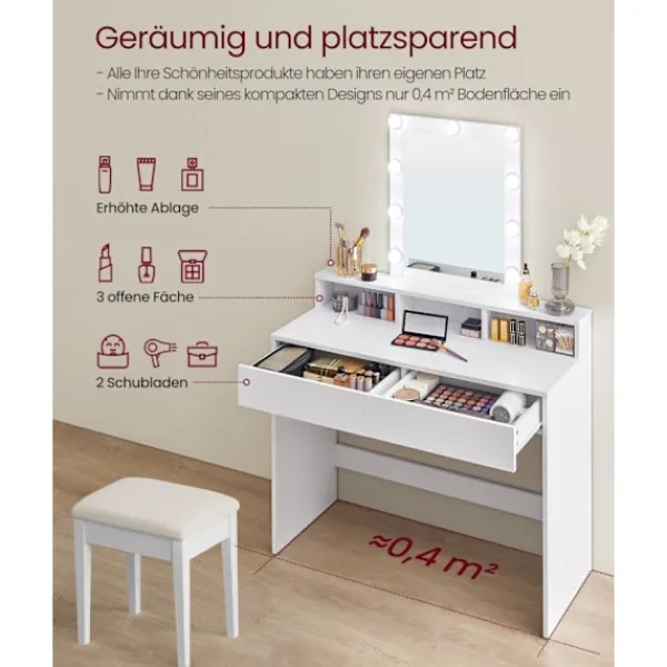 Rootz Living Sminkbord>Rootz White Chipboard Sminkbord - Sminkbord - Sminkbord - Rymlig förvaring - Robust konstruktion - Enkel montering - 40cm x 100cm x 145cm