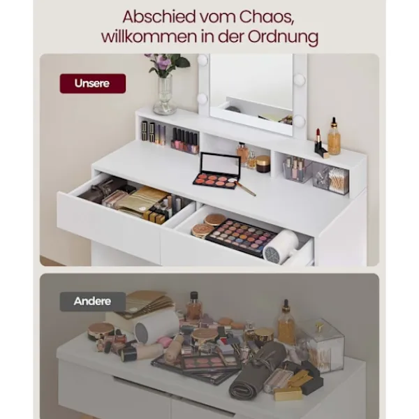 Rootz Living Sminkbord>Rootz White Chipboard Sminkbord - Sminkbord - Sminkbord - Rymlig förvaring - Robust konstruktion - Enkel montering - 40cm x 100cm x 145cm
