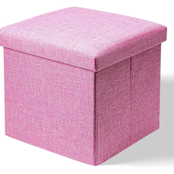 Sittpuffar>Rosa förvaringslåda med lock, platt förvaringslåda, leksakslåda, fotpall med förvaring, minneslåda, förvaring av prylar
