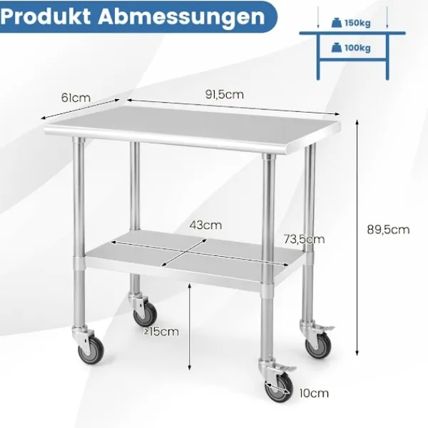 Northix Köksö>Rostfritt bord arbetsbord köksbord rostfritt stål silver 91,5 x 61 x 88,5 cm