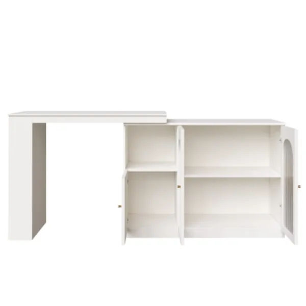 Köksö>Roterande barbord 360°, 120x40x97cm med glasdörr, multifunktionellt förvaringsskåp, vit