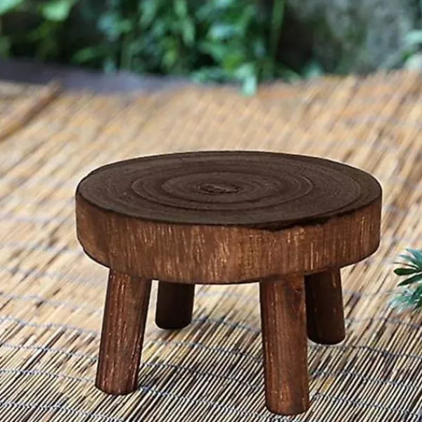 Pallar>RU-Mini Naturträ Rund Pall, Blomkrukshållare, Trädgårdspall - 3,5 " Lång Brun