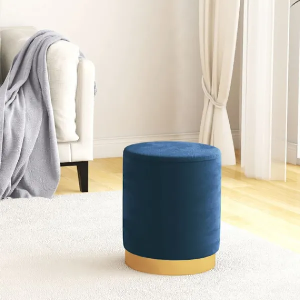 vidaXL Sittpuffar>Rund förvaringspall blå sammet 31 x 37 cm