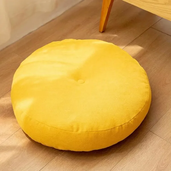 Sittpuffar>Rund golvdyna 42 cm, förhöjningsdyna i 100% bomull extra fast tjock sittdyna vuxenstol/fåtölj/trädgårdsstol gul, A