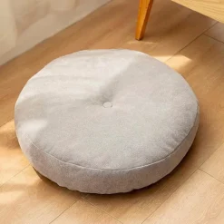 Sittpuffar>Rund golvkudde 55 cm, boosterkudde klädd i 100 % bomull extra fast tjock sittdyna vuxenstol/fåtölj/trädgårdsstol grå, C_sai