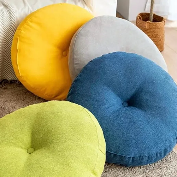 Sittpuffar>Rund golvkudde 42 cm, sittdyna klädd i 100% bomull, extra tjock fast sittdyna för vuxenstol/fåtölj/trädgårdsstol, blå, A