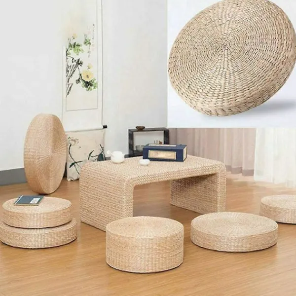 Sittpuffar>Rund Halm Stolsmatta Gräskudde Beige Handgjord Vävd Golvkudde Yogamatta Tatami Dekor 40x