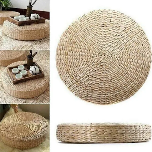 Sittpuffar>Rund Halm Stolsmatta Gräskudde Beige Handgjord Vävd Golvkudde Yogamatta Tatami Dekor 40x