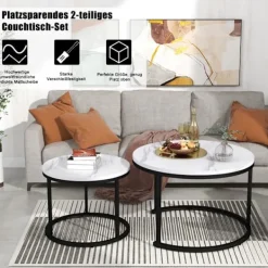 ARHATREYA Soffbord>Rund Kaffeebord - - Set med 2 - MDF - Träytelse - Modern Design