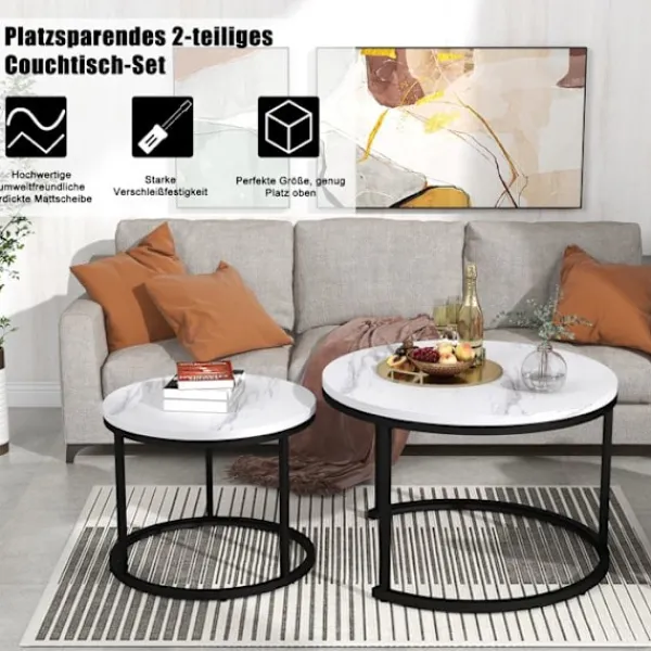 ARHATREYA Soffbord>Rund Kaffeebord - - Set med 2 - MDF - Träytelse - Modern Design