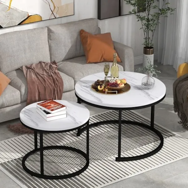 ARHATREYA Soffbord>Rund Kaffeebord - - Set med 2 - MDF - Träytelse - Modern Design