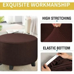 Sittpuffar>Rund Ottoman Överdrag Jacquard Stretch Puff Överdrag, Fotpall Överdrag Möbelskydd Pall Överdrag med Elastisk Botten Halkfri, LITEN