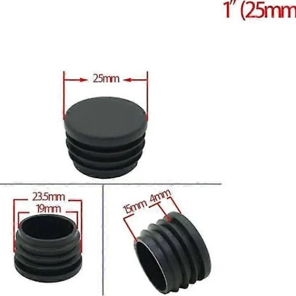 Stolar>Rund Plastplugg, 20 st Svarta Rörändpluggar Stolglid Rund Ändplugg Möbel Stol/ben Rörskydd Insats (25mm)