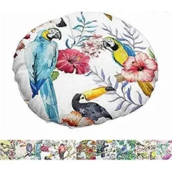 Sittpuffar>Rund Sittdyna i Linne, Quiltad Sittdyna Blomma & Fågel Serie Golv Tatami Bekväm Vadderad Soffa Matsalsstolar Dynor Blue Parrot