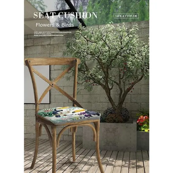 Sittpuffar>Rund Sittdyna i Linne, Quiltad Sittdyna Blomma & Fågel Serie Golv Tatami Bekväm Vadderad Soffa Matsalsstolar Dynor Blue Parrot