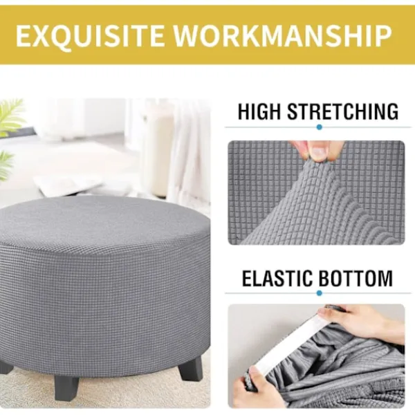OCEAN Sittpuffar>Rund stretch jacquardöverdrag (khaki, stor), fotpallöverdrag, sto