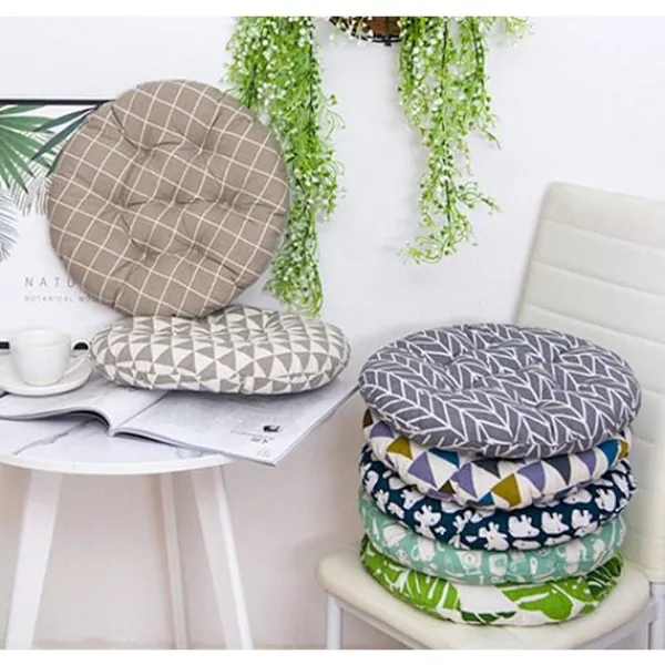Sittpuffar>Runda stolsdynor, sittdynor i bomull och linne för inom- och utomhusbruk (vågiga ränder, diameter 45 cm)