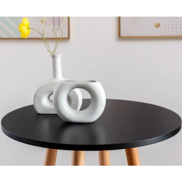 BellaFurn Småbord>Rundt stående bord - loft säng - bok trä, stabil och robust design | Färg: Svart | Klädfärg: Naturen