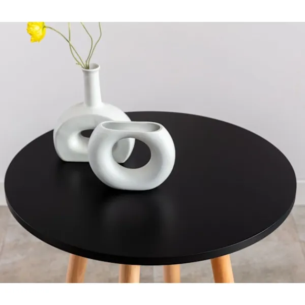 BellaFurn Småbord>Rundt stående bord - loft säng - bok trä, stabil och robust design | Färg: Svart | Klädfärg: Naturen