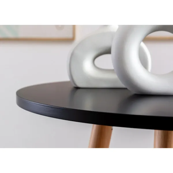 BellaFurn Småbord>Rundt stående bord - loft säng - bok trä, stabil och robust design | Färg: Svart | Klädfärg: Naturen