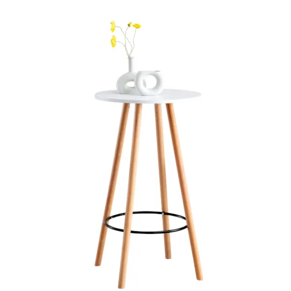 BellaFurn Småbord>Rundt stående bord - loft säng - bok trä, stabil och robust design | Färg: Vit | Klädfärg: Naturen