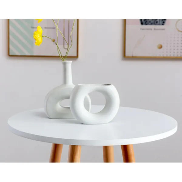 BellaFurn Småbord>Rundt stående bord - loft säng - bok trä, stabil och robust design | Färg: Vit | Klädfärg: Naturen