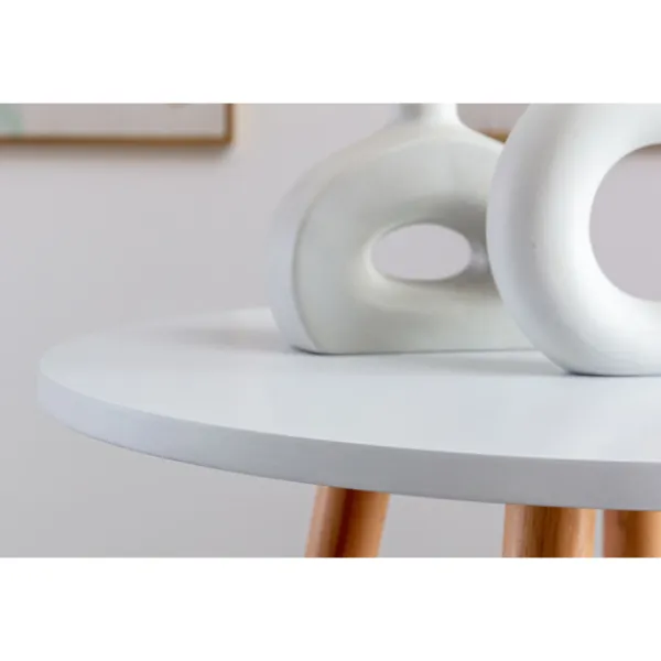 BellaFurn Småbord>Rundt stående bord - loft säng - bok trä, stabil och robust design | Färg: Vit | Klädfärg: Naturen