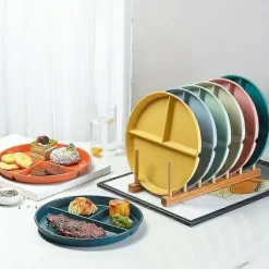 Matgrupper>RY-0135 23cm Delad Tallrik Portionskontroll 3 Fack Diet Tallrik Vetestrå (BPA-fri, Ingen -Sy Orange