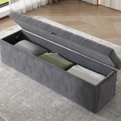 Kistor & Koffertar>Sammet, klädd bänk, klädd bänk, sängpallar, bänk med förvaringsutrymme, grå 138 x 41 x 42 cm