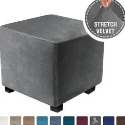 Sittpuffar>Sammet Pallöverdrag Rektangel för Vardagsrum, Stretch Överdrag för Pall, Elastiskt Pallöverdrag, 100*100*45cm