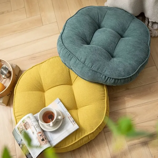 Sittpuffar>Sammet Rund Stol Kudde Stor Solid Puff Tuftad Tjock Meditation Kudde Tatami Golv Stol Kudde, 22x22 Tum, Mörkgrön