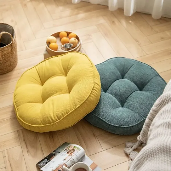 Sittpuffar>Sammet Rund Stol Kudde Stor Solid Puff Tuftad Tjock Meditation Kudde Tatami Golv Stol Kudde, 22x22 Tum, Mörkgrön
