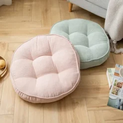 Sittpuffar>Sammet Rund Stol Kudde Stor Solid Puff Tuftad Tjock Meditation Kudde Tatami Golv Stol Kudde, 22x22 Tum, Rosa