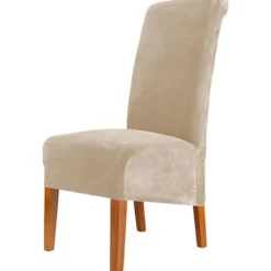 Stolar>Sammet Stolsöverdrag för Matsal, Stretch Stort Stolsöverdrag, Avtagbart Tvättbart Elastiskt Spandex Hög Rygg Stolsöverdrag XL, Set om 2, Beige