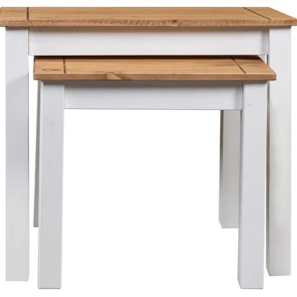vidaXL Småbord>Satsbord 2 st vit massiv furu panama