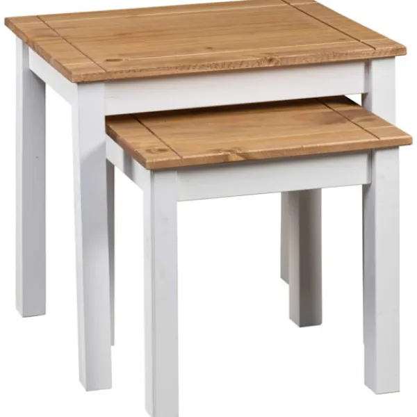 vidaXL Småbord>Satsbord 2 st vit massiv furu panama