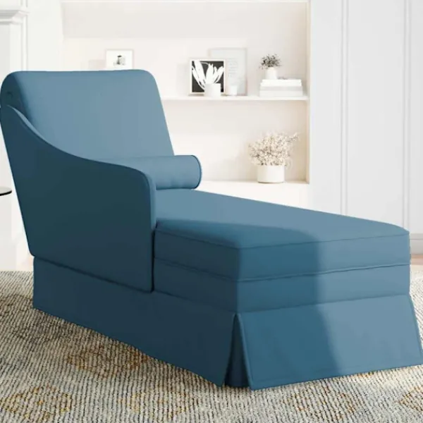 vidaXL Fåtöljer>Schäslong med bolster och höger armstöd blå sammet
