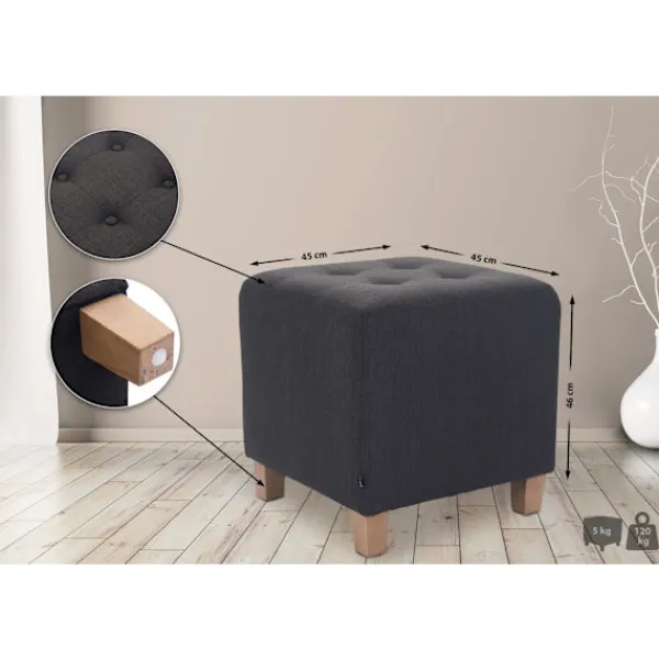 BellaFurn Pallar>Seat Pall, Ottoman - Modern Elegant Design med hållbara dammbeläggningar, komfort och styrka Färg: Mörkgrå