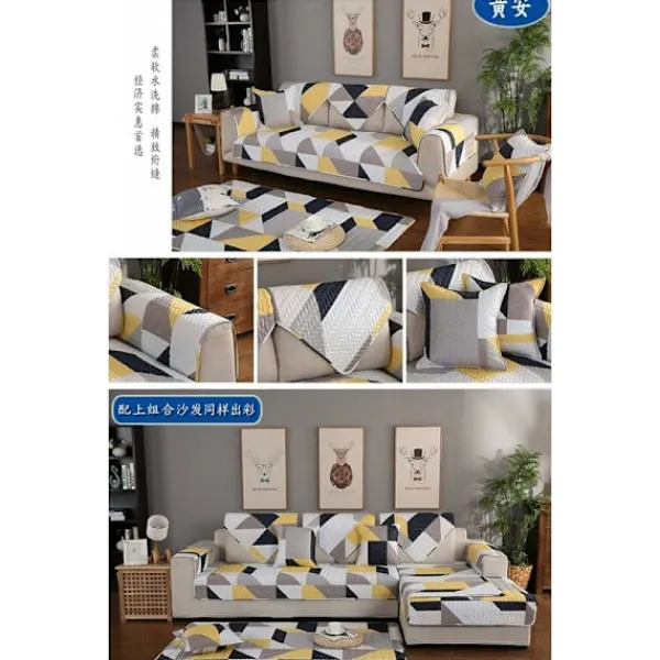 Soffor>Segmenterat soffskydd för hörnsoffa, soffskydd för barn hund katt, geometrisk tryckt bomullssoffa-triangel 110×180cm