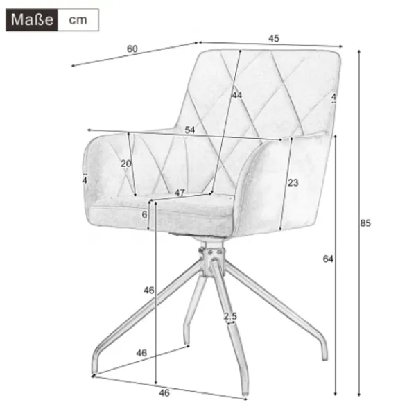 Matgrupper>Set med 4 360° svängbara matrumsstolar med ett grovt mönster, vadderad fåtölj med 4 metallben