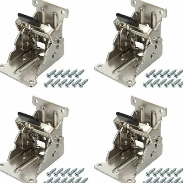 Balkongmöbler>Set med 4 fällbara gångjärn självlåsande plåtvikningsförlängningslås fällbara benkontakter för bordssängsoffa (silver)