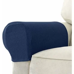 Soffor>Set med 2 halkfria jacquard stretchiga soffarmstödsöverdrag Predector armstödsöverdrag för vilstol marinblå