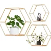 Hyllor>Set med 3 hexagonformade vägghyllor, hängande hyllor, flytande hyllor i metall och trä, väggförvaringsorganisatör för kökshylla