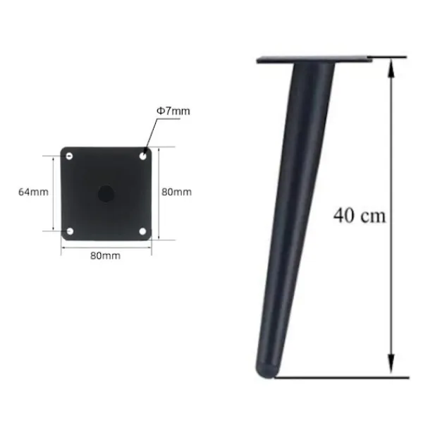Kontorsmöbler>Set med 4 lutande bordsben - Lutande avsmalnande 40 cm, svarta, metallskåpsben, avsmalnande möbelben, tyst ersättningssoffa, bord och