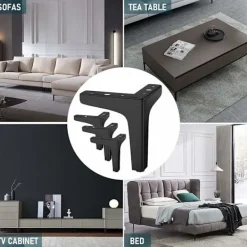 Soffbord>Set med 4 möbelben belastar upp till 600 kg, 17 cm modern metall triangelformad bordsben, hårnål möbelben för skåp, soffa, svart ( cm) cm 10
