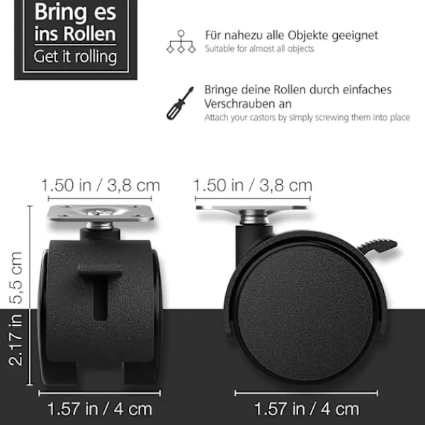 Stolar>Set med 4 möbelhjul 40 mm - Transporthjul med broms upp till 25 kg per hjul - Snurrhjul för inomhusmöbler